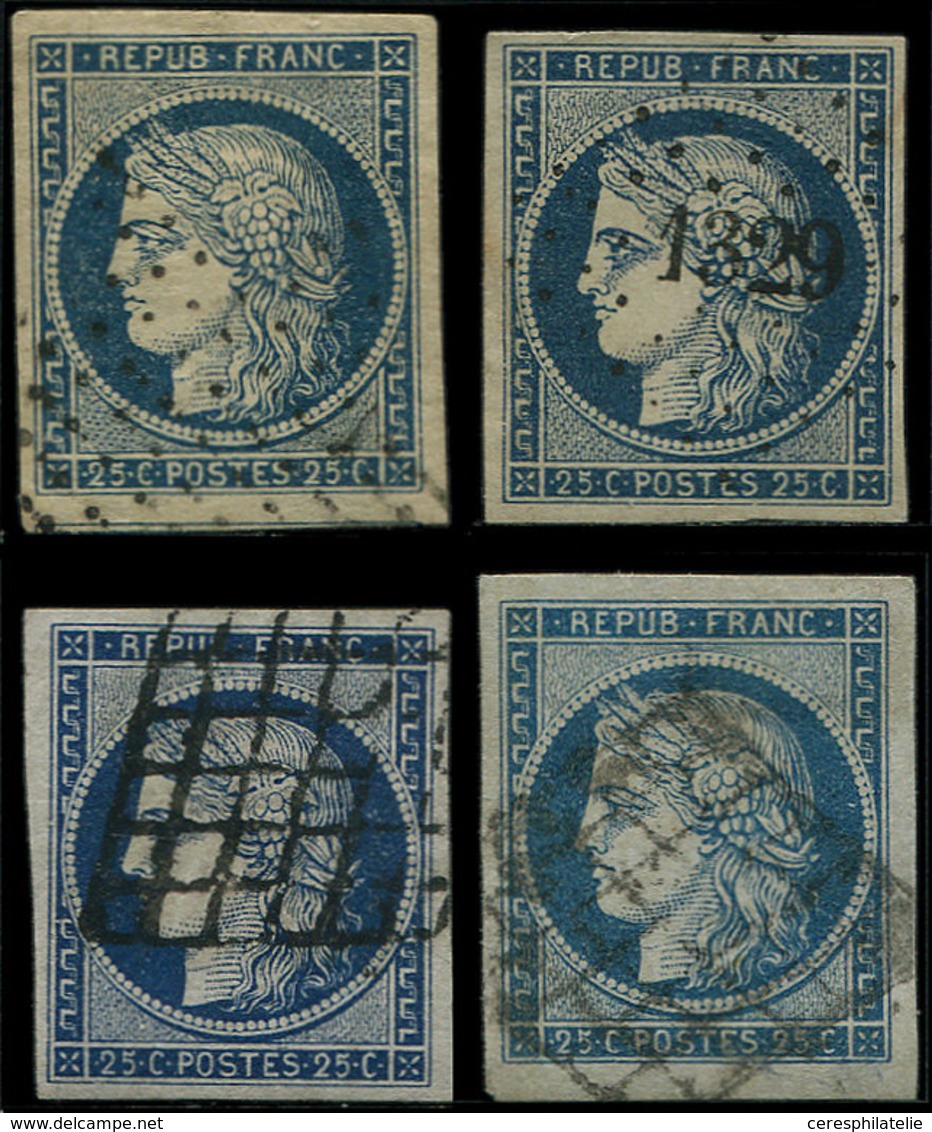 EMISSION DE 1849 4    25c. Bleu, 4 Ex. Choisis, Obl., TTB/Superbes - 1849-1850 Ceres