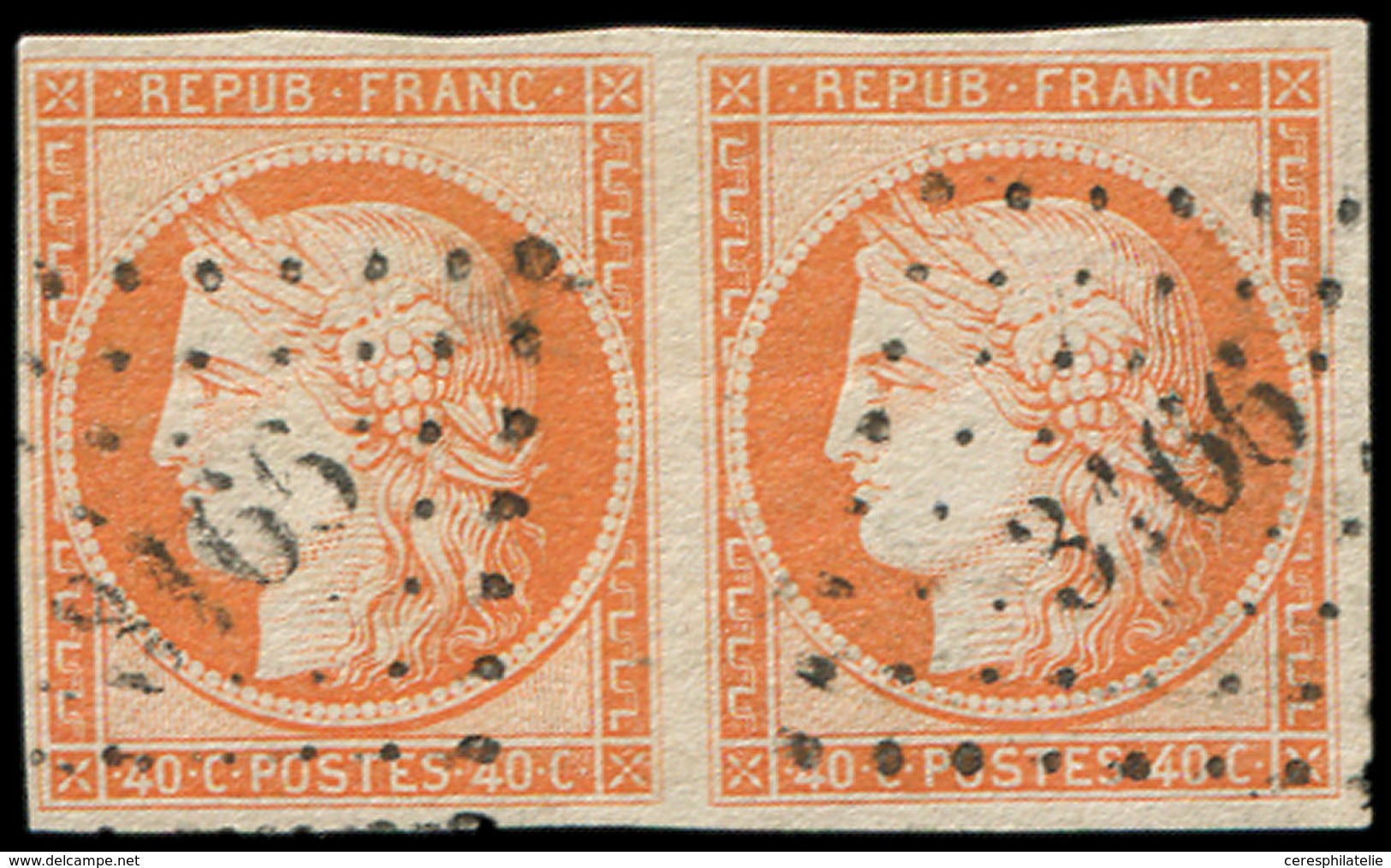 EMISSION DE 1849 5    40c. Orange, Nuance Claire, PAIRE Obl. PC 3166, TTB - 1849-1850 Ceres