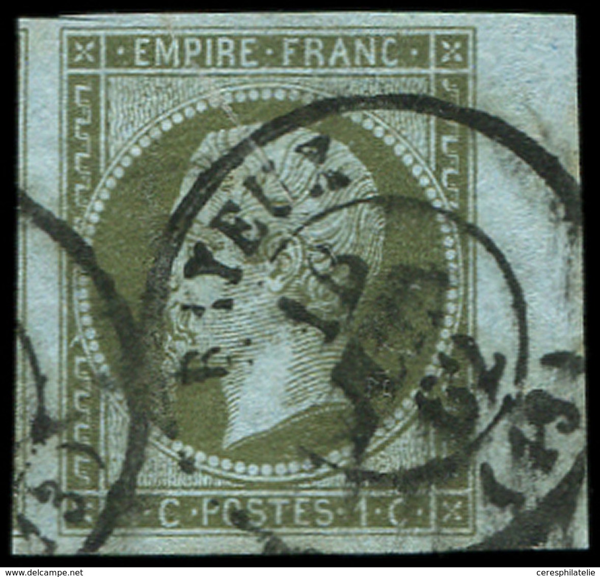 EMPIRE NON DENTELE 11    1c. Olive, Petit Bdf, Obl. Càd T15 BAYEUX 16/6/62, Frappe Un Peu Lourde, Sinon TB - 1853-1860 Napoleone III