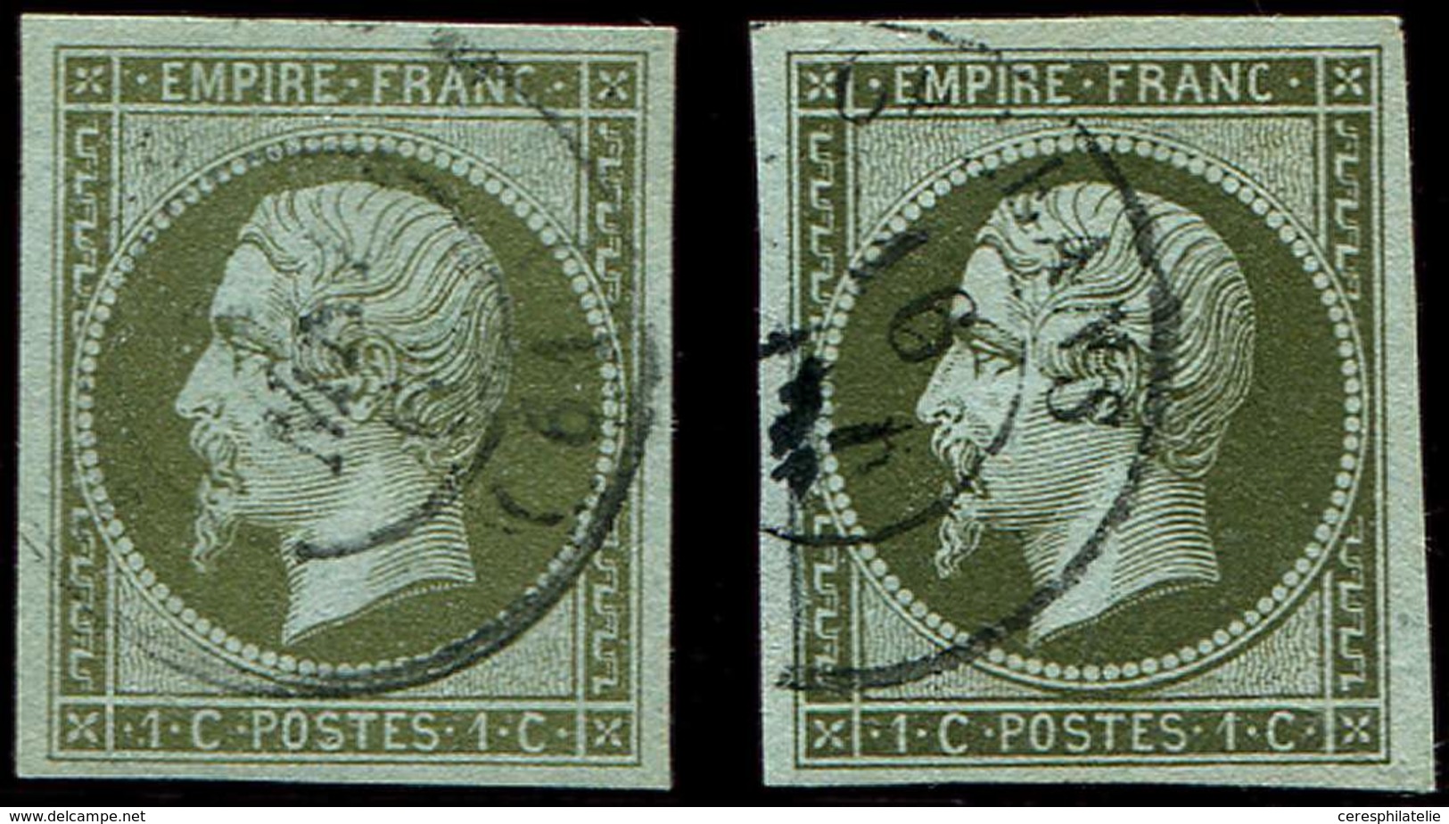 EMPIRE NON DENTELE 11    1c. Olive Et 1c. Olive Foncé Obl. Càd, TB - 1853-1860 Napoléon III.