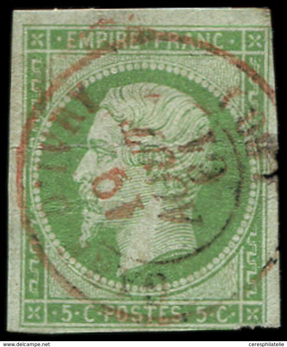 EMPIRE NON DENTELE 12    5c. Vert, Obl. Càd Rouge T15 GARE D'IVRY 19/8/61, Un Angle Touché, R, Frappe TB - 1853-1860 Napoléon III.