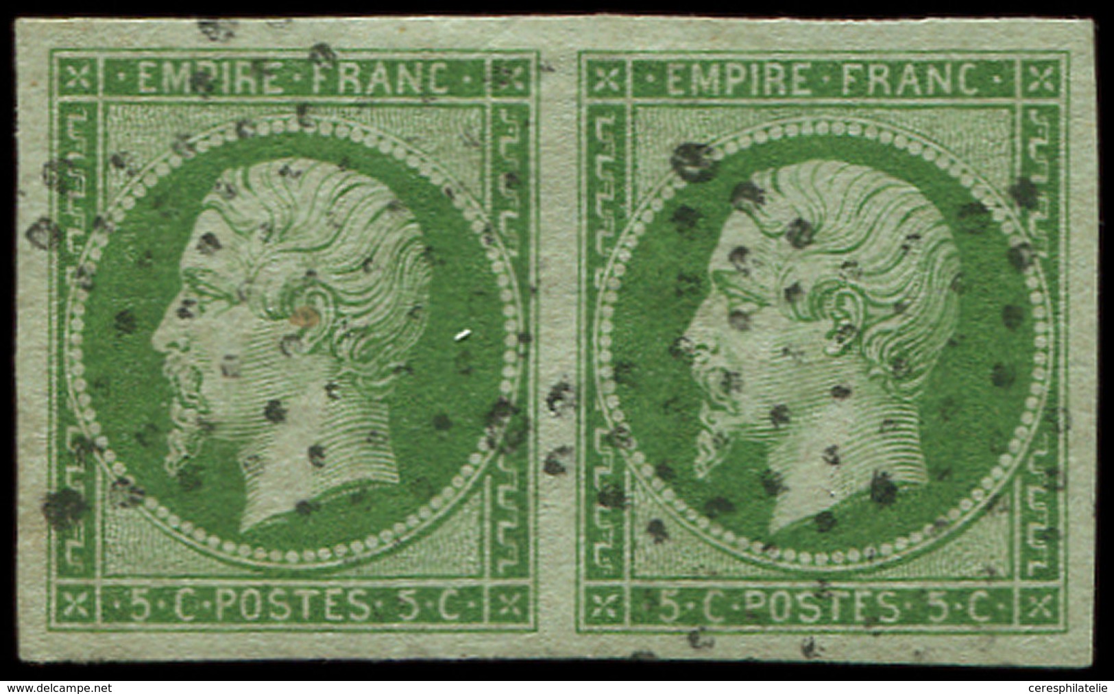 EMPIRE NON DENTELE 12    5c. Vert, PAIRE Obl. Etoile, Grandes Marges, TTB - 1853-1860 Napoléon III.