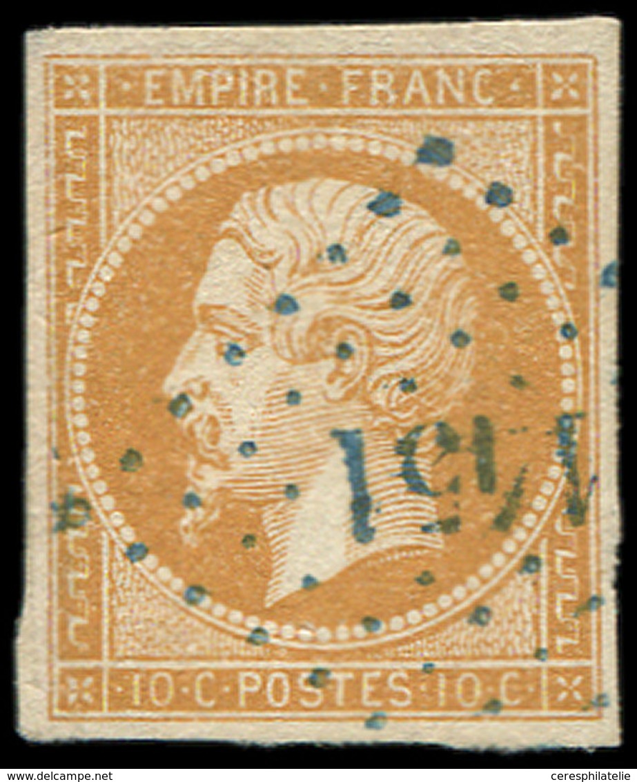 EMPIRE NON DENTELE 13Ab 10c. Bistre-orange, T I, Obl. PC 1451 En BLEU, TTB. S - 1853-1860 Napoléon III.