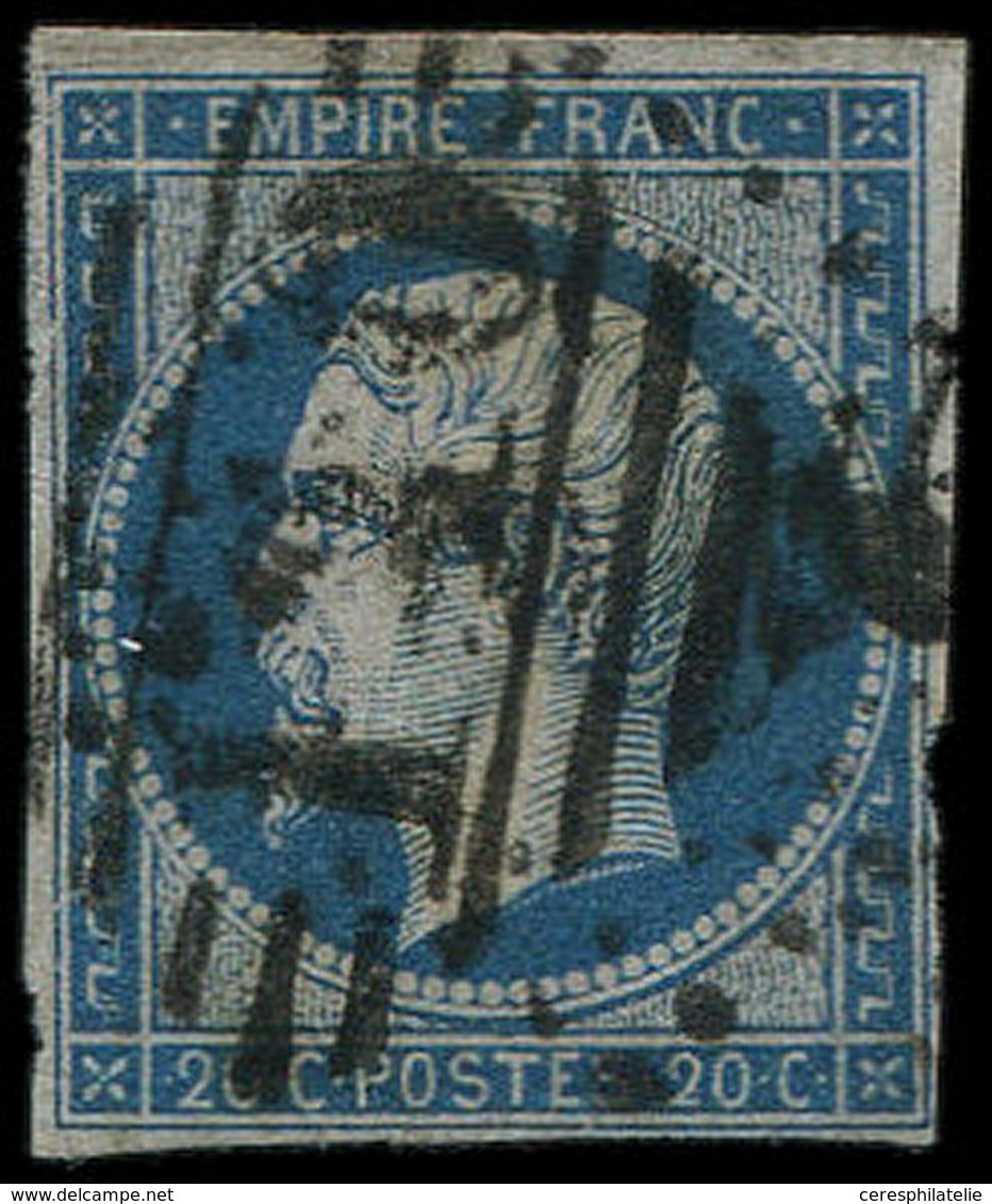 EMPIRE NON DENTELE 14   20c. Bleu, Obl. Cachet Anglais, TB - 1853-1860 Napoléon III.