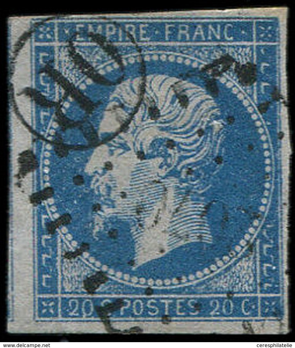EMPIRE NON DENTELE 14A  20c. Bleu, T I, Obl. Losange PC + Obl. OR, TB - 1853-1860 Napoleon III