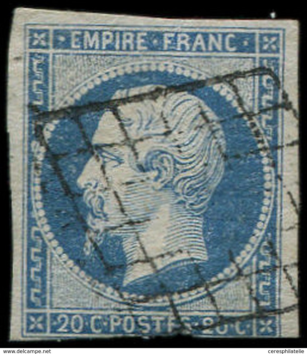 EMPIRE NON DENTELE 14A  20c. Bleu, Oblitéré GRILLE, TB - 1853-1860 Napoléon III.