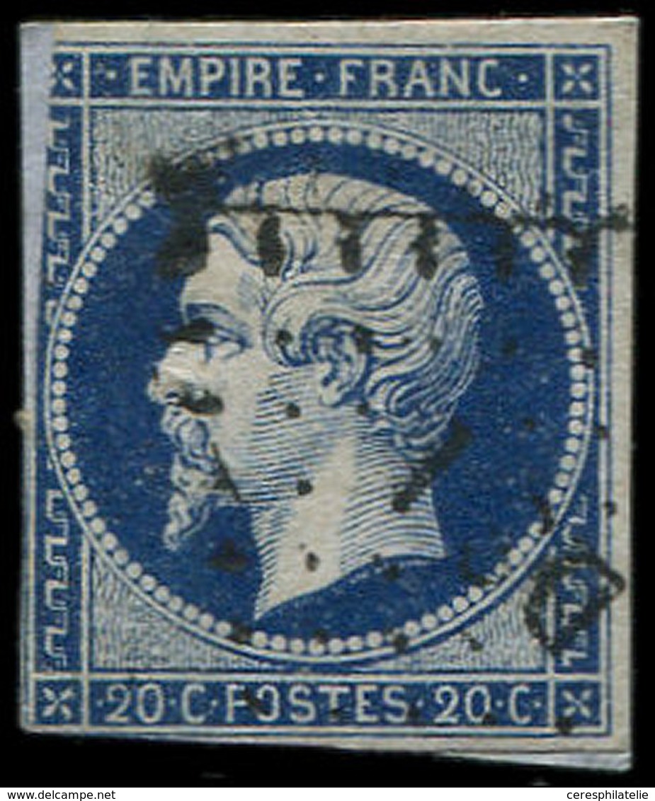 EMPIRE NON DENTELE 14Aa 20c. Bleu Foncé, T I, Obl. Losange DS1, TB - 1853-1860 Napoléon III.