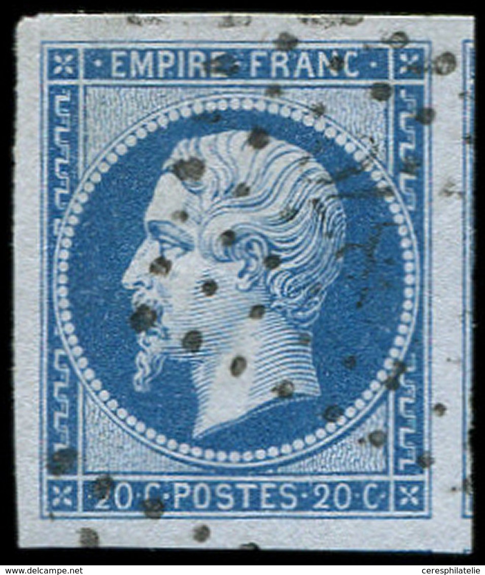 EMPIRE NON DENTELE 14B  20c. Bleu, T II, Obl. PC Léger, Grandes Marges, Superbe - 1853-1860 Napoléon III.