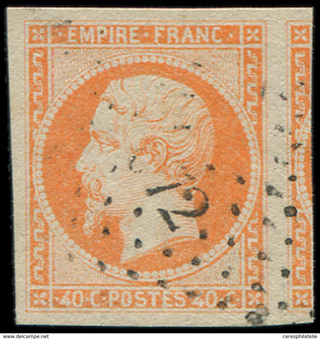 EMPIRE NON DENTELE 16   40c. Orange, Obl. PC, Frappe Légère, Voisin à Droite, Superbe - 1853-1860 Napoléon III.