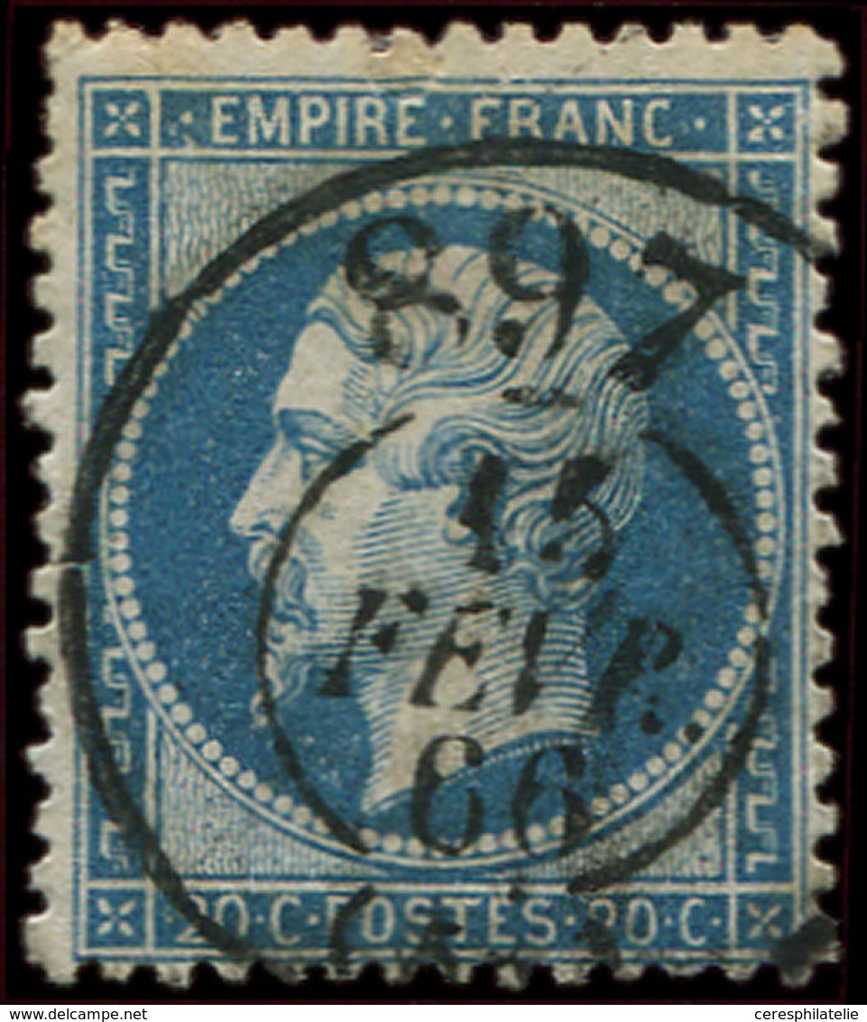 EMPIRE DENTELE 22   20c. Bleu, Obl. Càd Bureau De Passe 897 De LA CHARITE 15/2/66, TTB - 1862 Napoléon III.