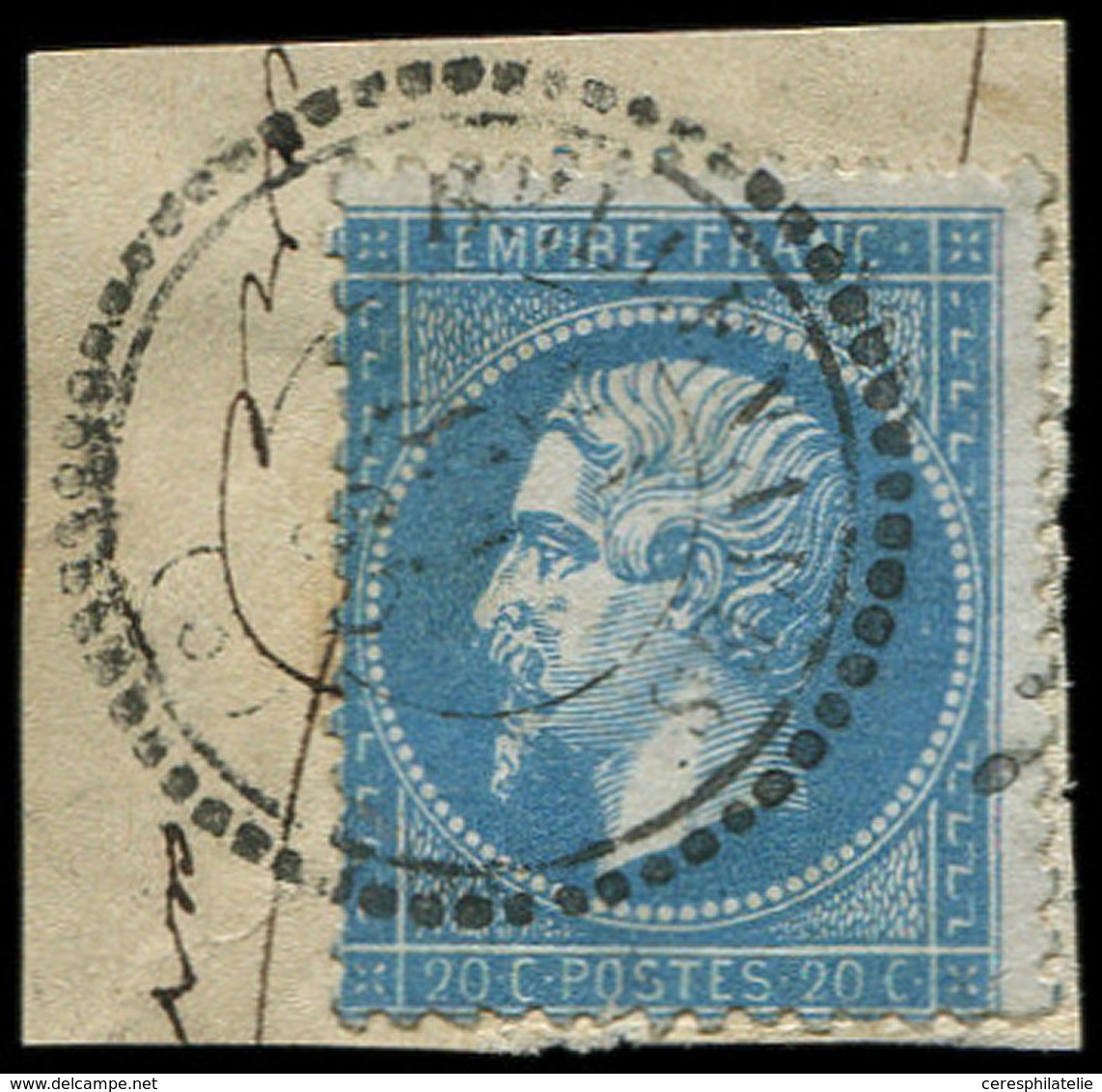 EMPIRE DENTELE 22   20c. Bleu, Obl. Càd T22 BELLENAVES Sur Petit Fragt, TB - 1862 Napoleon III