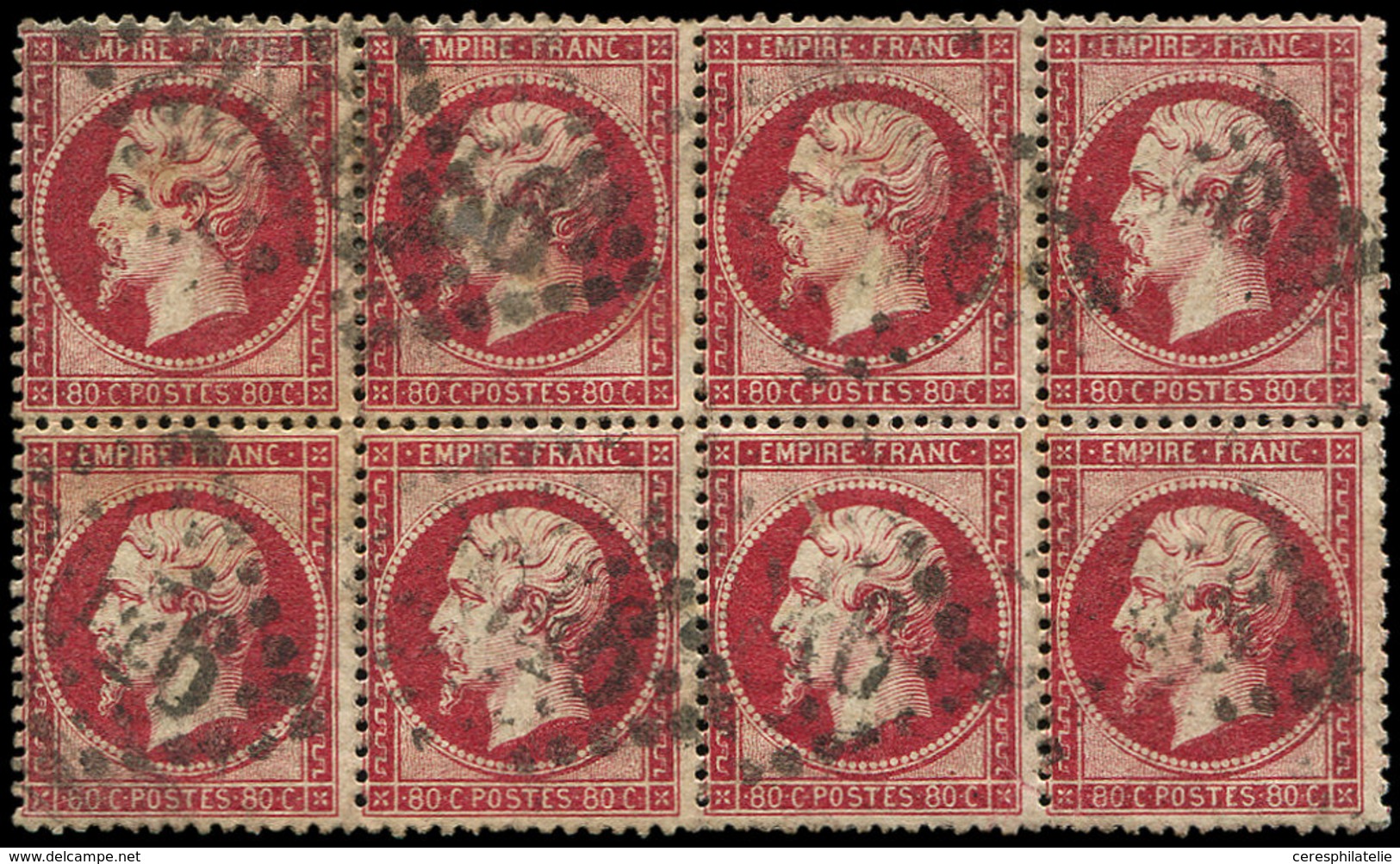 EMPIRE DENTELE 24   80c. Rose Foncé, BLOC De 8 Obl. GC, TB - 1862 Napoléon III.