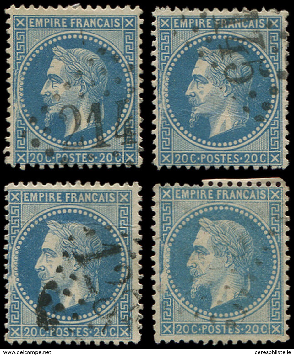 EMPIRE LAURE 29B  20c. Bleu, T II, Variété 94A2, 4 Ex. Obl., états Différents De La Cassure, Un Ex. Une Dc, Les Autres T - 1863-1870 Napoléon III. Laure