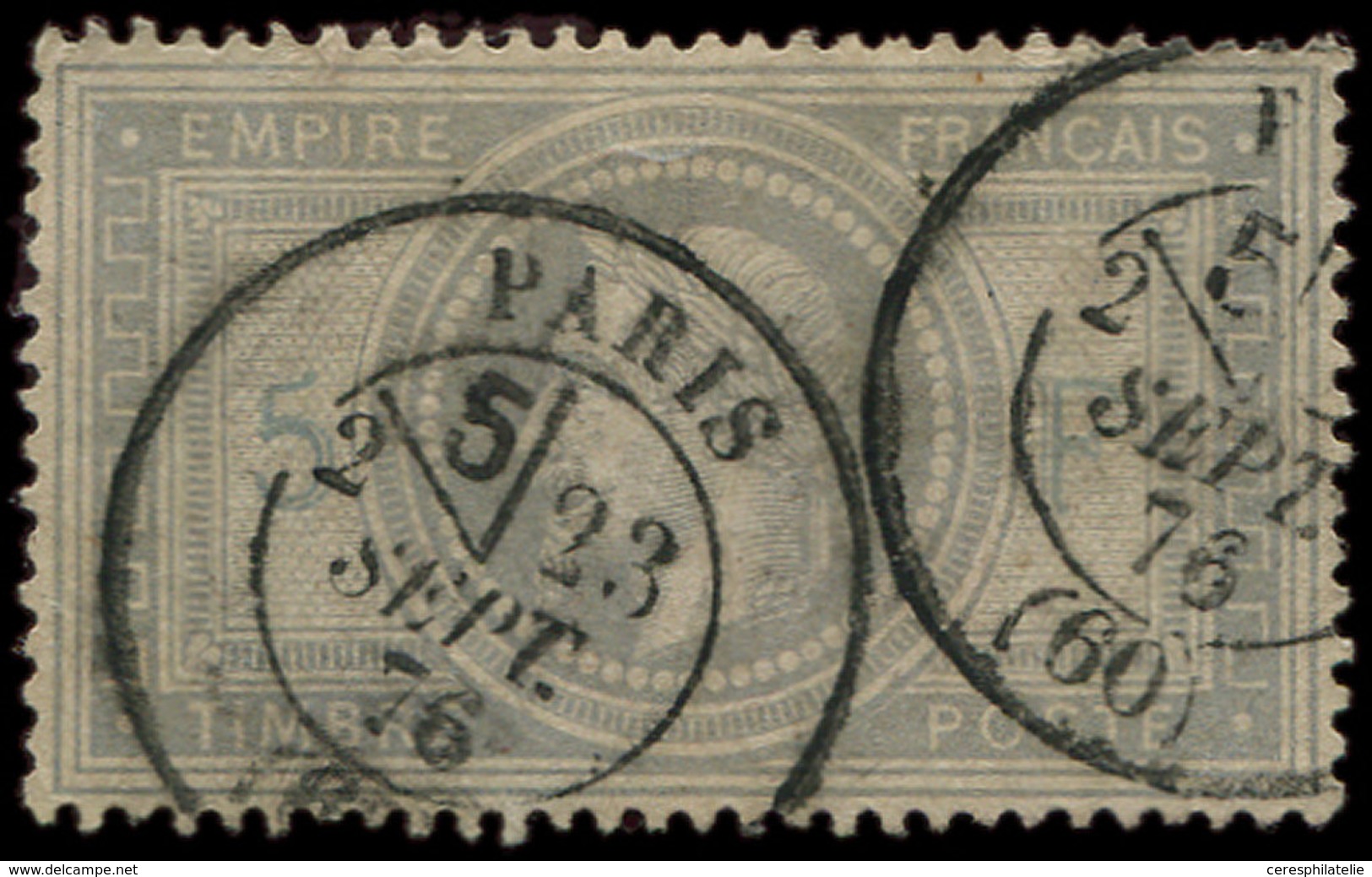 EMPIRE LAURE 33    5f. Violet-gris, Obl. Càd PARIS 23/9/76, Une Dent Restauré, Aspect TTB - 1863-1870 Napoléon III. Laure