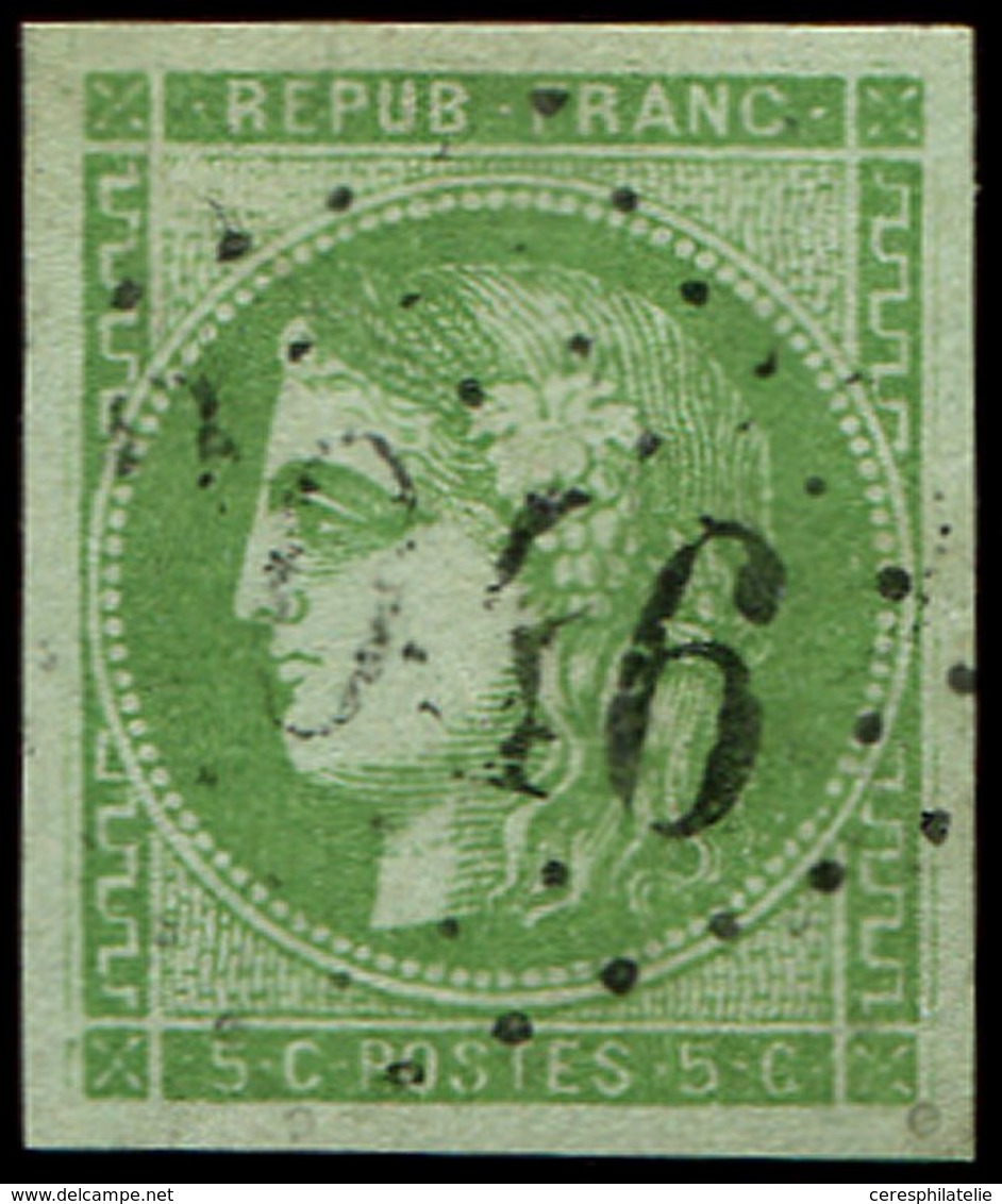 EMISSION DE BORDEAUX 42B   5c. Vert Jaune, R II, Oblitéré GC, TB. J - 1870 Emissione Di Bordeaux