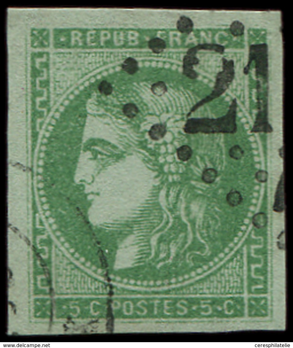 EMISSION DE BORDEAUX 42B   5c. Vert Jaune, R II, Très Bien Margé, Obl. GC, TB - 1870 Ausgabe Bordeaux