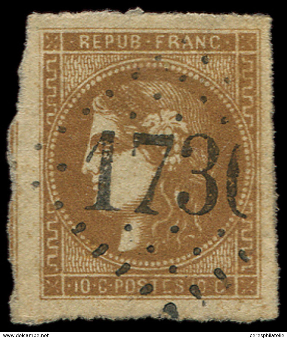 EMISSION DE BORDEAUX 43Ac 10c. Bistre Foncé, Obl. GC 1703, Amorce De Voisin à Gauche, TTB - 1870 Emissione Di Bordeaux