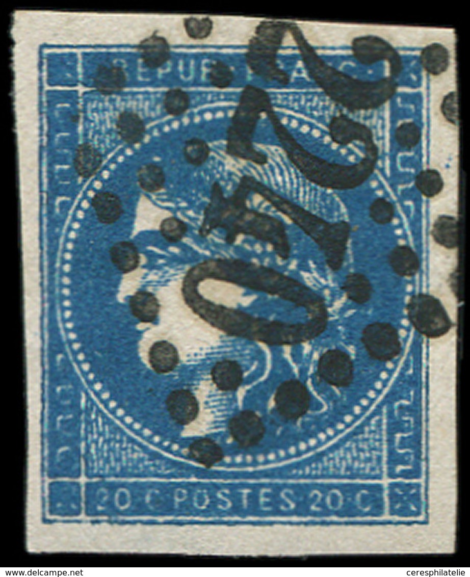 EMISSION DE BORDEAUX 45Ca 20c. Bleu Foncé, T II R III, Obl. GC 2240, Nuance Exceptionnelle, Superbe - 1870 Ausgabe Bordeaux