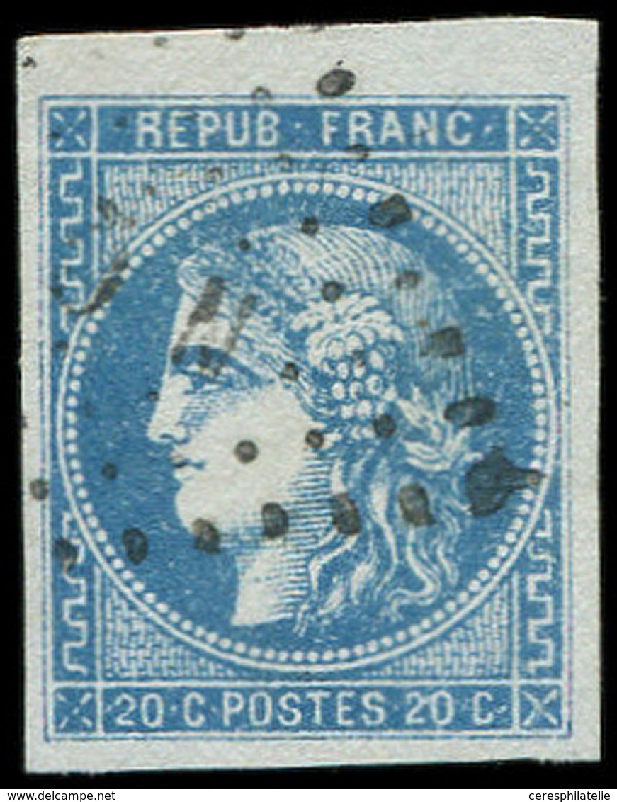 EMISSION DE BORDEAUX 46B  20c. Bleu, T III, R II, Obl. Amb. NQ, Frappe Légère, Petit Bdf, TTB/Superbe - 1870 Ausgabe Bordeaux