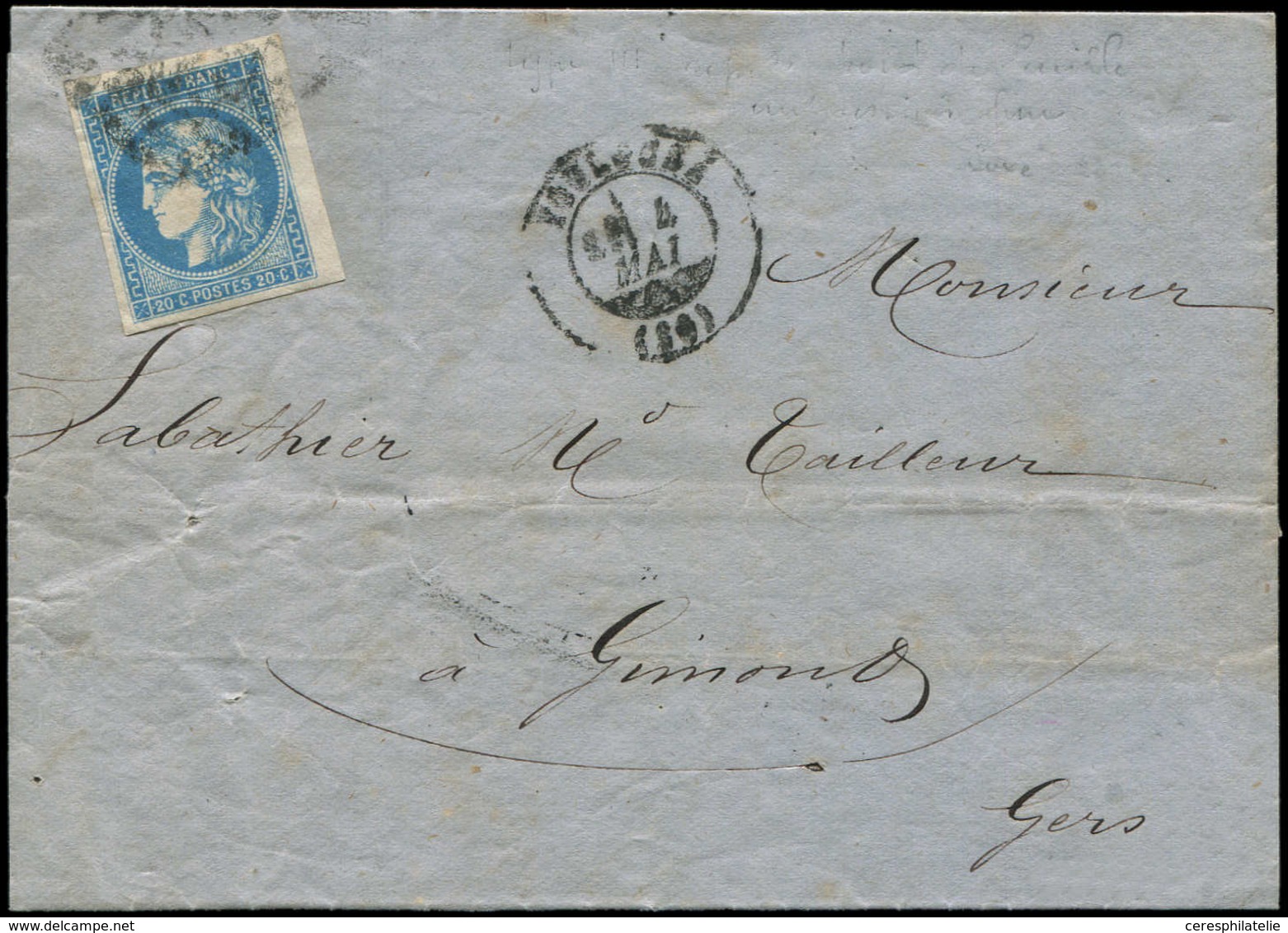 Let EMISSION DE BORDEAUX 46B  20c. Bleu, T III, R II, Bdf, Obl. GC De TOULOUSE 4/5/71 S. LAC, TB - 1870 Ausgabe Bordeaux