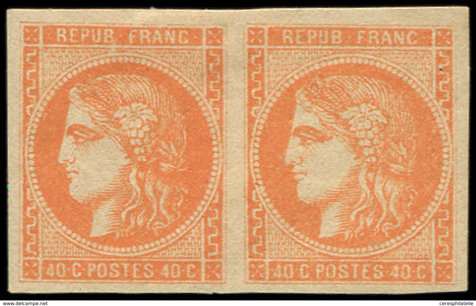 * EMISSION DE BORDEAUX 48   40c. Orange, PAIRE, Grandes Marges, TB - 1870 Ausgabe Bordeaux