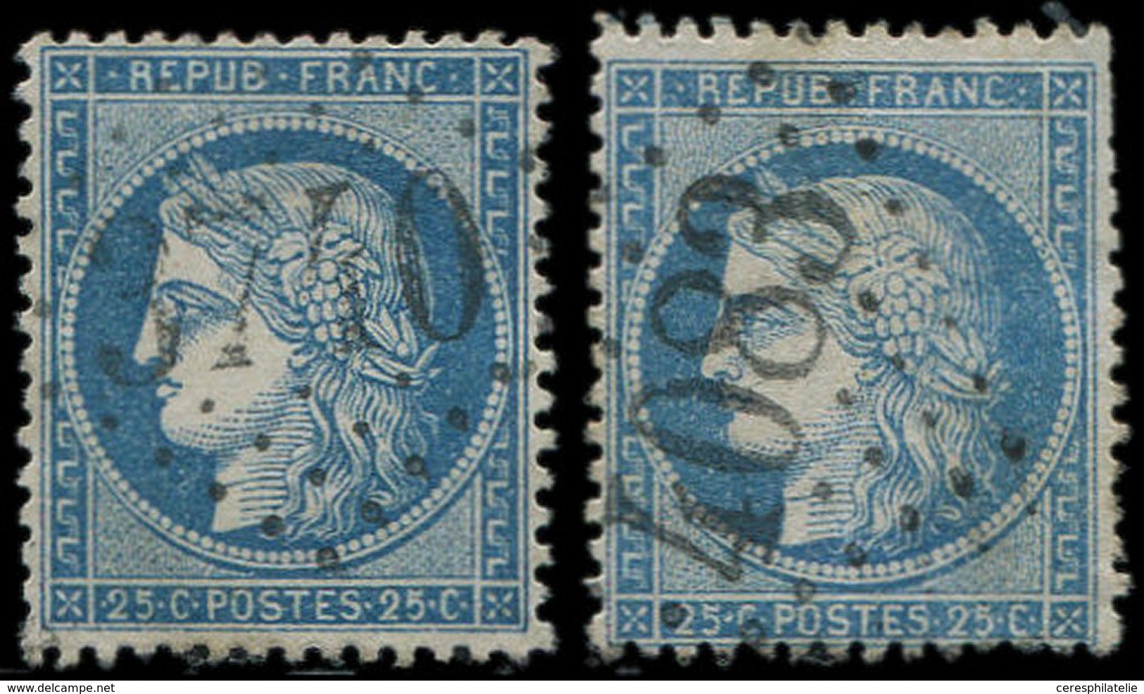CERES DENTELE 60A  25c. Bleu T I, 2 Ex. Obl. GC 4083 Et 3740, TB - 1849-1876: Klassik