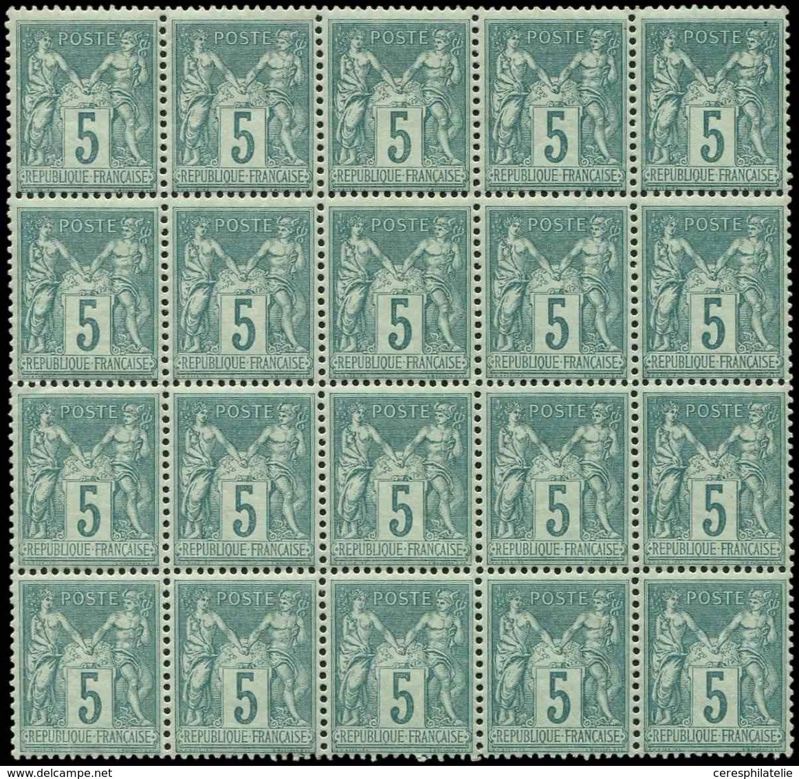 ** TYPE SAGE 75    5c. Vert, BLOC De 20, Bon Centrage, Frais Et TB - 1876-1878 Sage (Typ I)