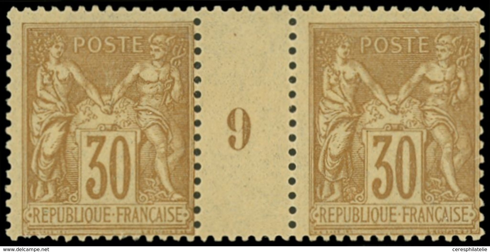 ** TYPE SAGE 80   30c. Brun Jaune, PAIRE Mill.9, Ch. Sur Un Interp., TB - 1876-1878 Sage (Typ I)