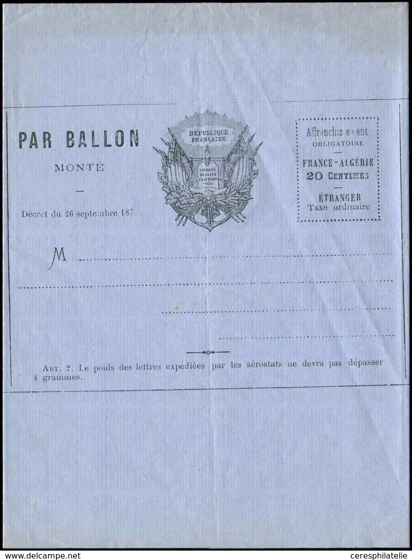 Let BALLONS MONTES Formule Aux Drapeaux Sur Papier Bleu, Neuve, TB - Krieg 1870