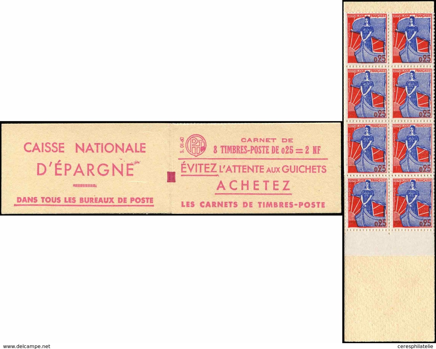 CARNETS (N°Cérès Jusqu'en1964) 362  Marianne à La Nef, 0,25 Bleu Et Rouge, N°1234y, T II, S. 01-60, TB - Altri & Non Classificati