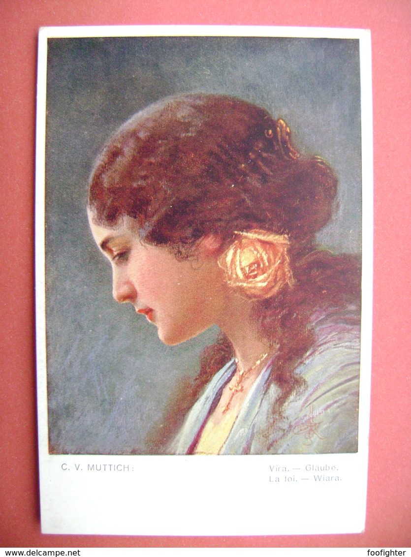 C. V. Muttich - Beautiful Girl Symbolizes - Belief, Víra, Glaube, La Foi - Old Postcard Unused - Muttich, C.V.