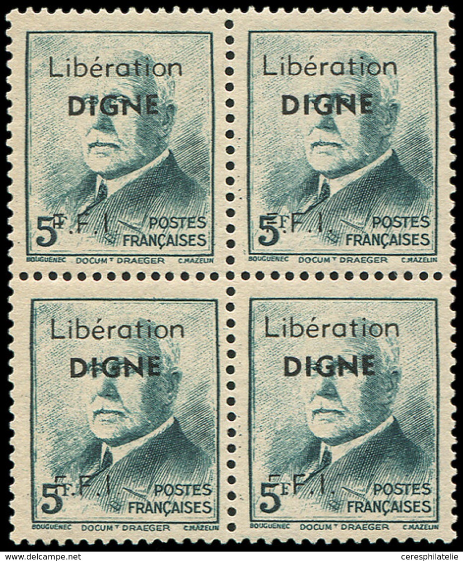 ** TIMBRES DE LIBERATION DIGNE 12 : 5f. Vert-bleu, BLOC De 4, TB, Signé Mayer - Befreiung