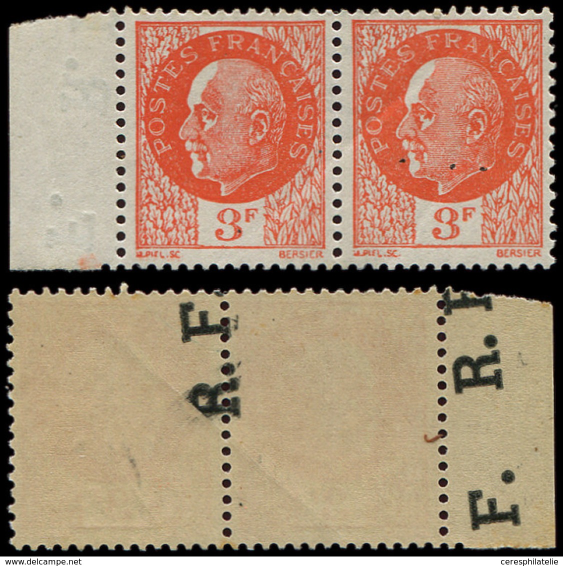 ** TIMBRES DE LIBERATION LYON 14f : Pétain, 3f. Orange, PAIRE Avec Surch. Au VERSO, TB - Befreiung