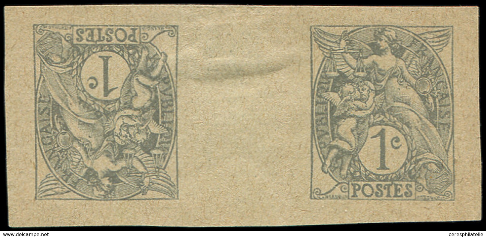 (*) VARIETES 107   Blanc,  1c. Gris, épreuve TETE-BECHE Avec Pont, Papier Mince Verdâtre, TB - Ungebraucht