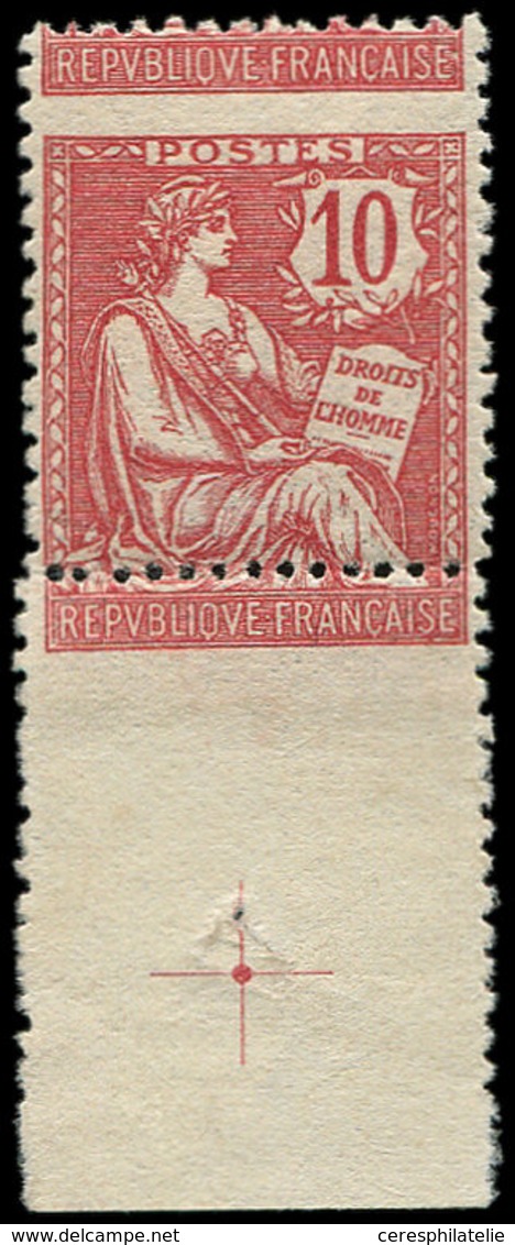 * VARIETES 124   Mouchon Retouché, 10c. Rose, PIQUAGE à CHEVAL (RF En Haut), Bdf Avec Croix De Repère, TB - Ungebraucht