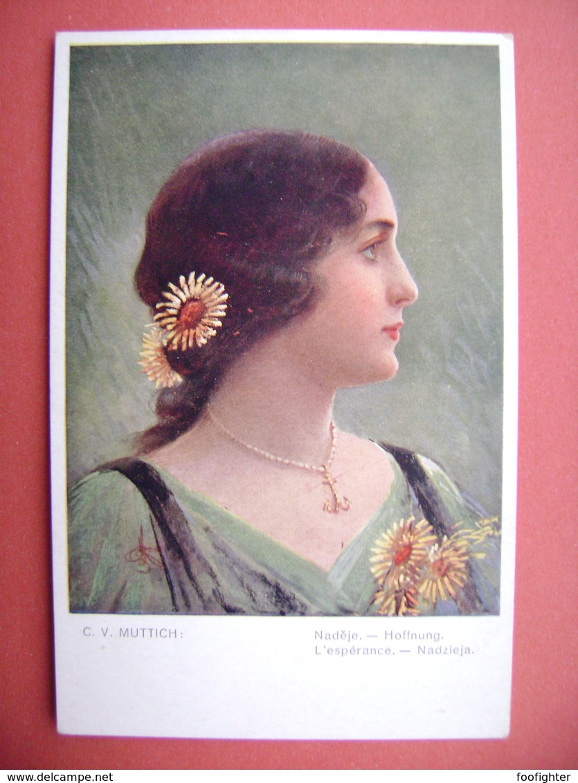 C. V. Muttich - Beautiful Girl Symbolizes - Hope, Naděje, Hoffnung, L'espérance - Old Postcard Unused - Muttich, C.V.