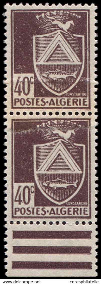 ** ALGERIE 186 : Constantine, 40c. Lilas-brun, PAIRE, IMPRESSION Sur RACCORD (timbre Sup. *), TB - Sonstige & Ohne Zuordnung