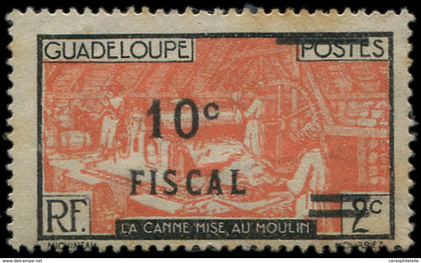 * GUADELOUPE Timbres Fiscaux Postaux 100 : Surch. Fiscale 10c. Sur 2c. Noir Et Vermillon, Rousseurs Habituelles, TB - Sonstige & Ohne Zuordnung