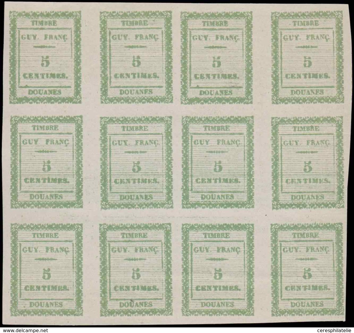 (*) GUYANE Timbres Fiscaux Douanes, 5c. Vert, BLOC De 12, TB - Sonstige & Ohne Zuordnung