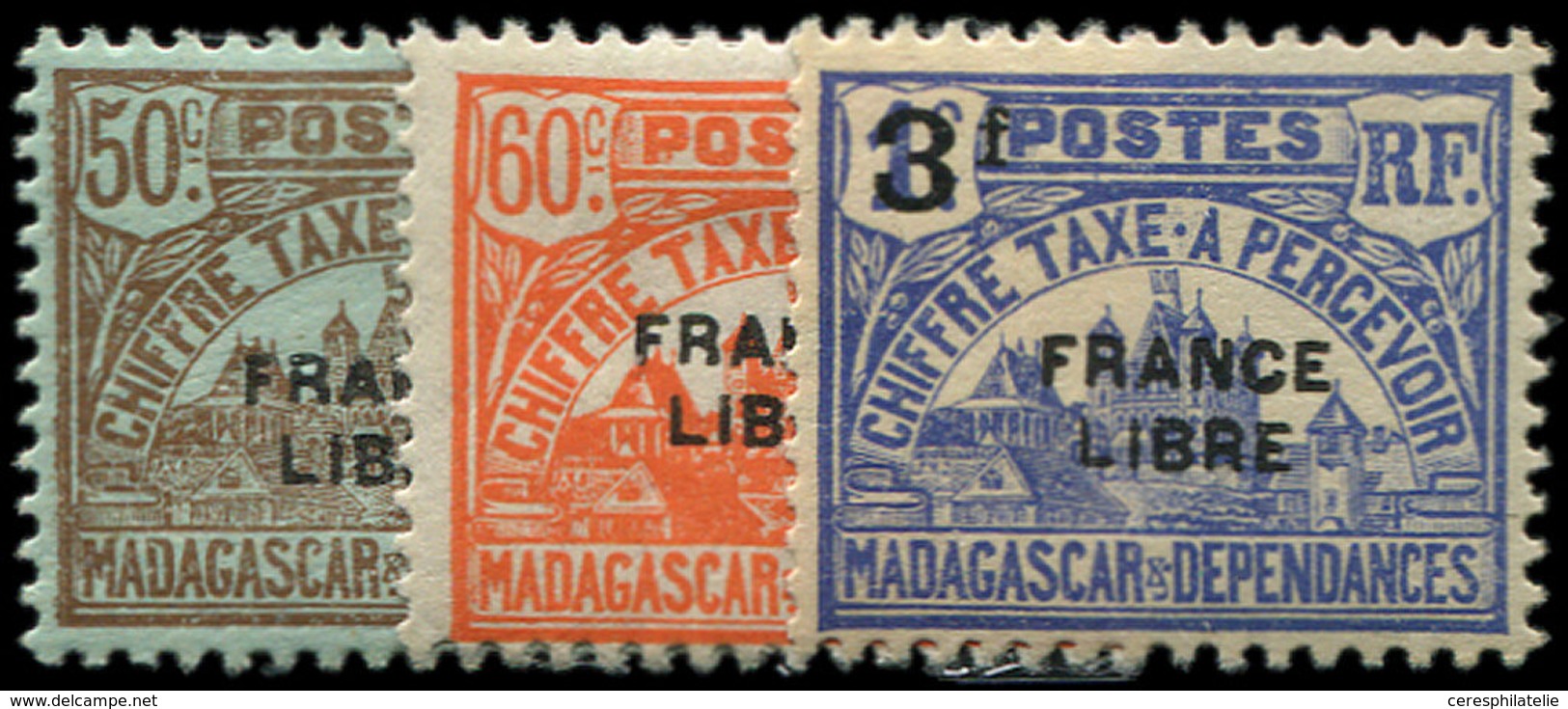 * MADAGASCAR Taxe 20/30 : La Série Surchargée FRANCE LIBRE, TB - Sonstige & Ohne Zuordnung