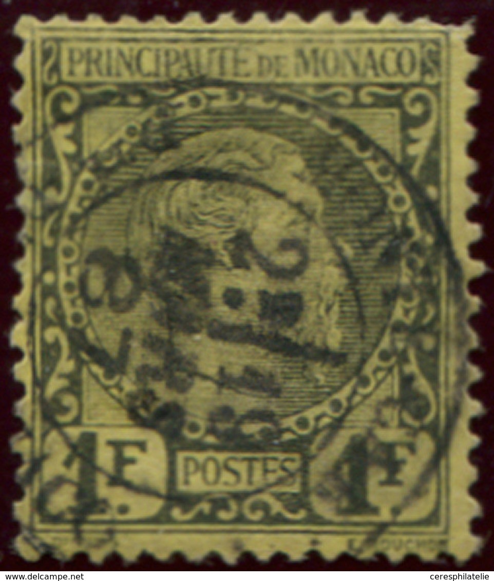 MONACO 9 : 1f. Noir Sur Jaune, Charles III, Obl., Défx, B/TB - Gebraucht