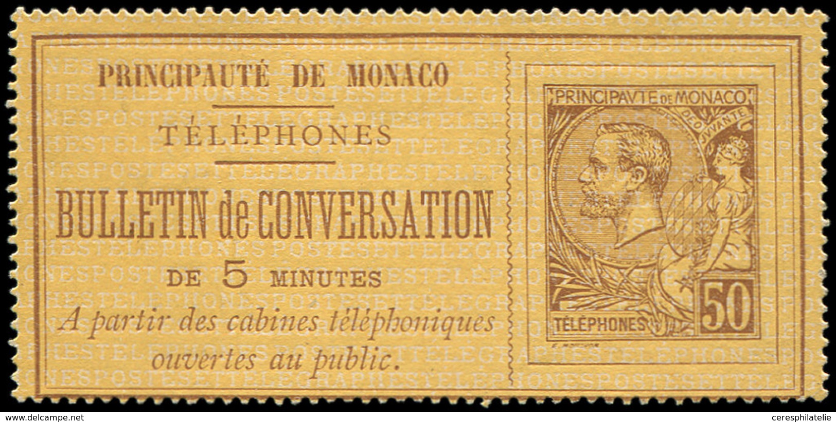 (*) MONACO Téléphone 1 : 50c. Brun Sur Jaune, TB - Telefon
