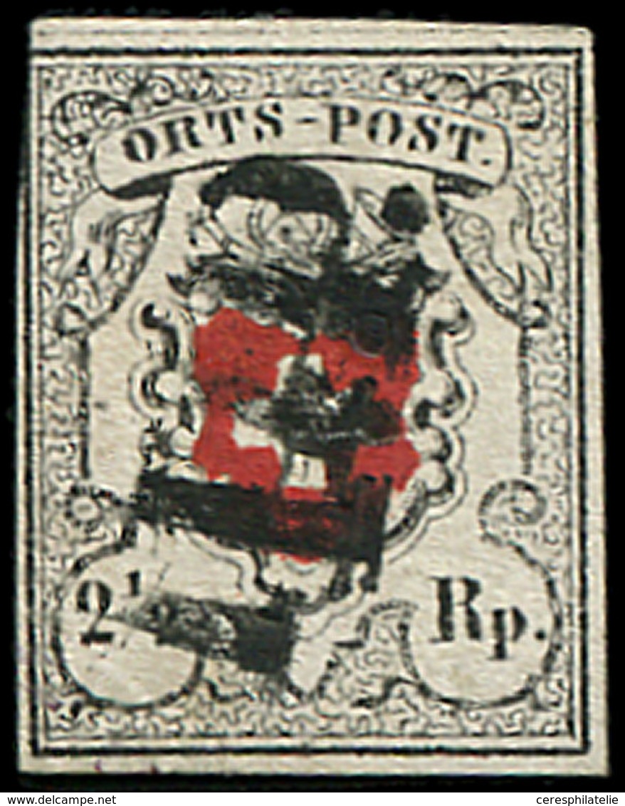 SUISSE 13 : 2 1/2Rp. Noir Et Rouge, Au Filet, Obl., TB. C - Used Stamps