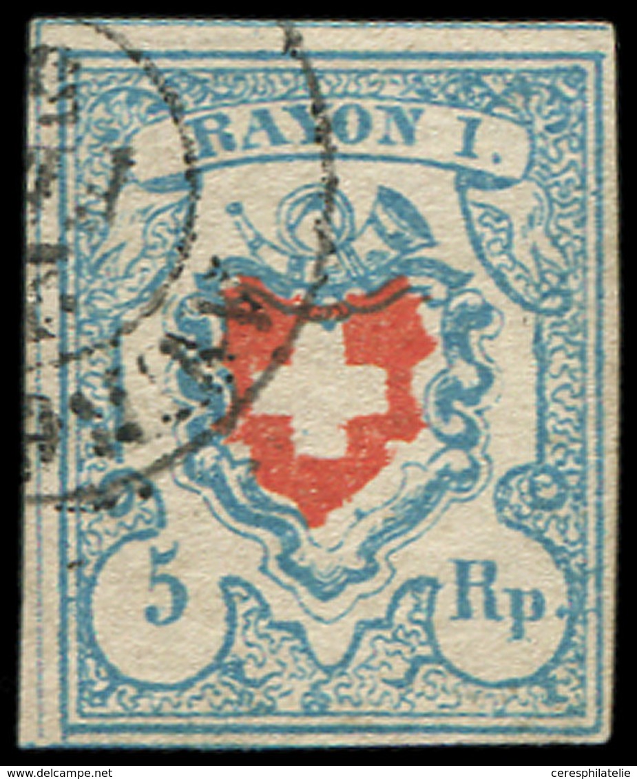 SUISSE 14 : 5Rp. Bleu Et Rouge, Rayon I, Obl., TB - Used Stamps