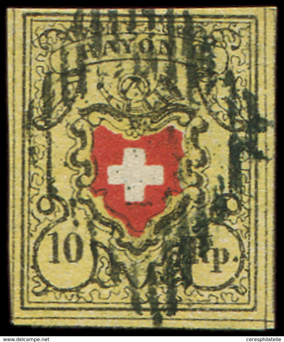 SUISSE 15 : 10Rp.jaune Clair, Noir Et Rouge, Rayon II, Obl., TB/TTB - Used Stamps