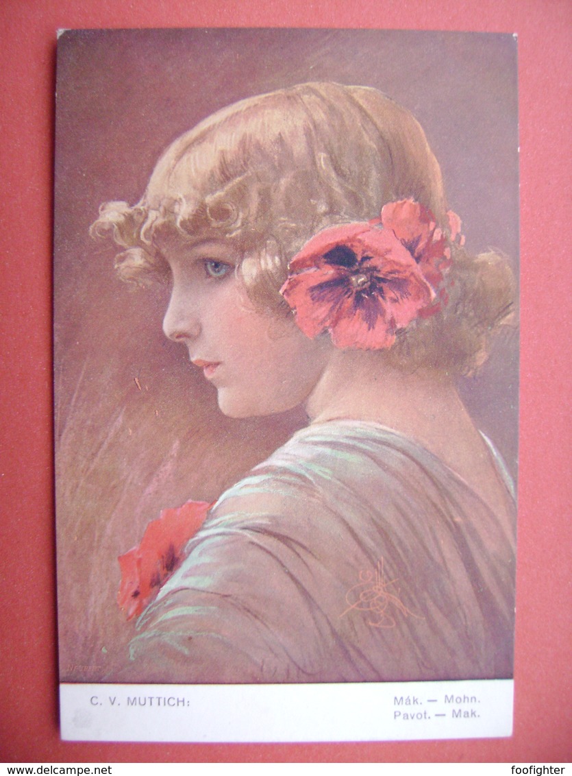 C. V. Muttich - Girl With Poppy Flower In Her Hair, Mädchen Mit Mohnblumen, Fille Avec Des Fleurs De Pavot - Unused - Muttich, C.V.