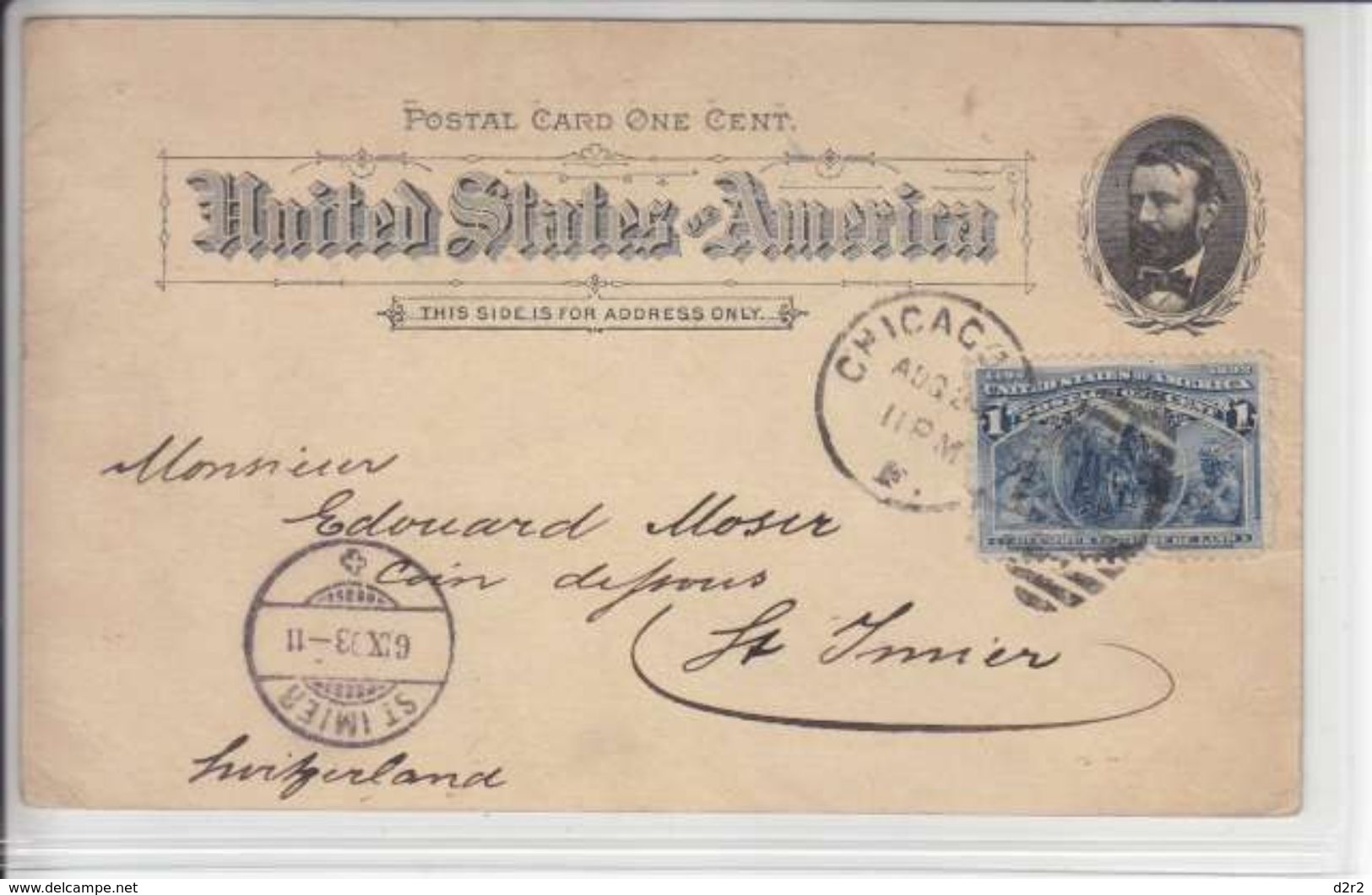 OFFICIALL SOUVENIR POSTAL - WORLD'SCOLUMBIAN EXPOSITION - 1893 !!!! - POUR LA SUISSE (ST-IMIER) - RRRRRR - Autres & Non Classés