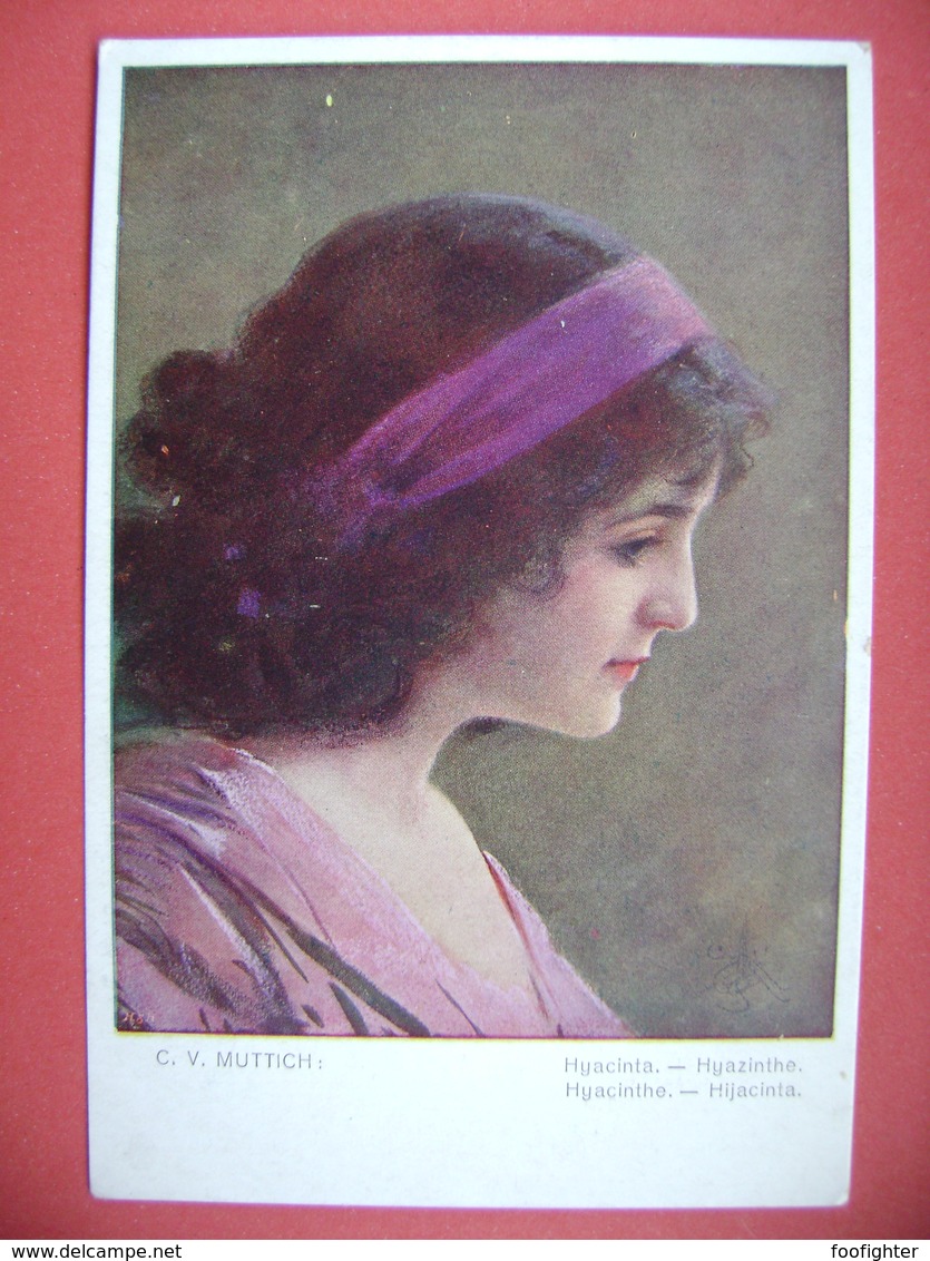 C. V. Muttich - Beautiful Girl - Hyacinta, Hyazinthe, Hyacinthe - Old Postcard Unused - Muttich, C.V.