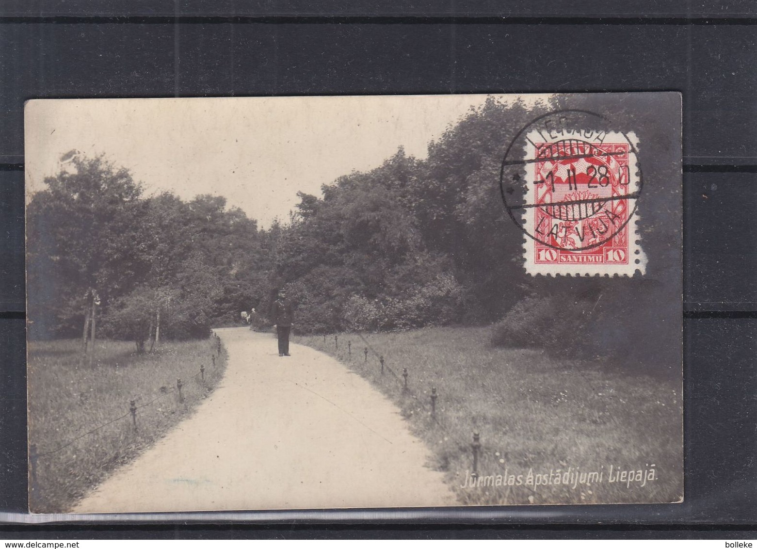 Lettonie - Carte Postale De 1928 - Oblit Liepaja - Exp Vers Breedene - Vue Du Parc Avec Garde - Latvia