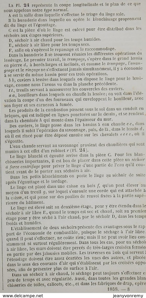 Plan D'une Blanchisserie Perfectionnée à Lessivage Par Circulation. Système René Duvoir. 1858 - Opere Pubbliche